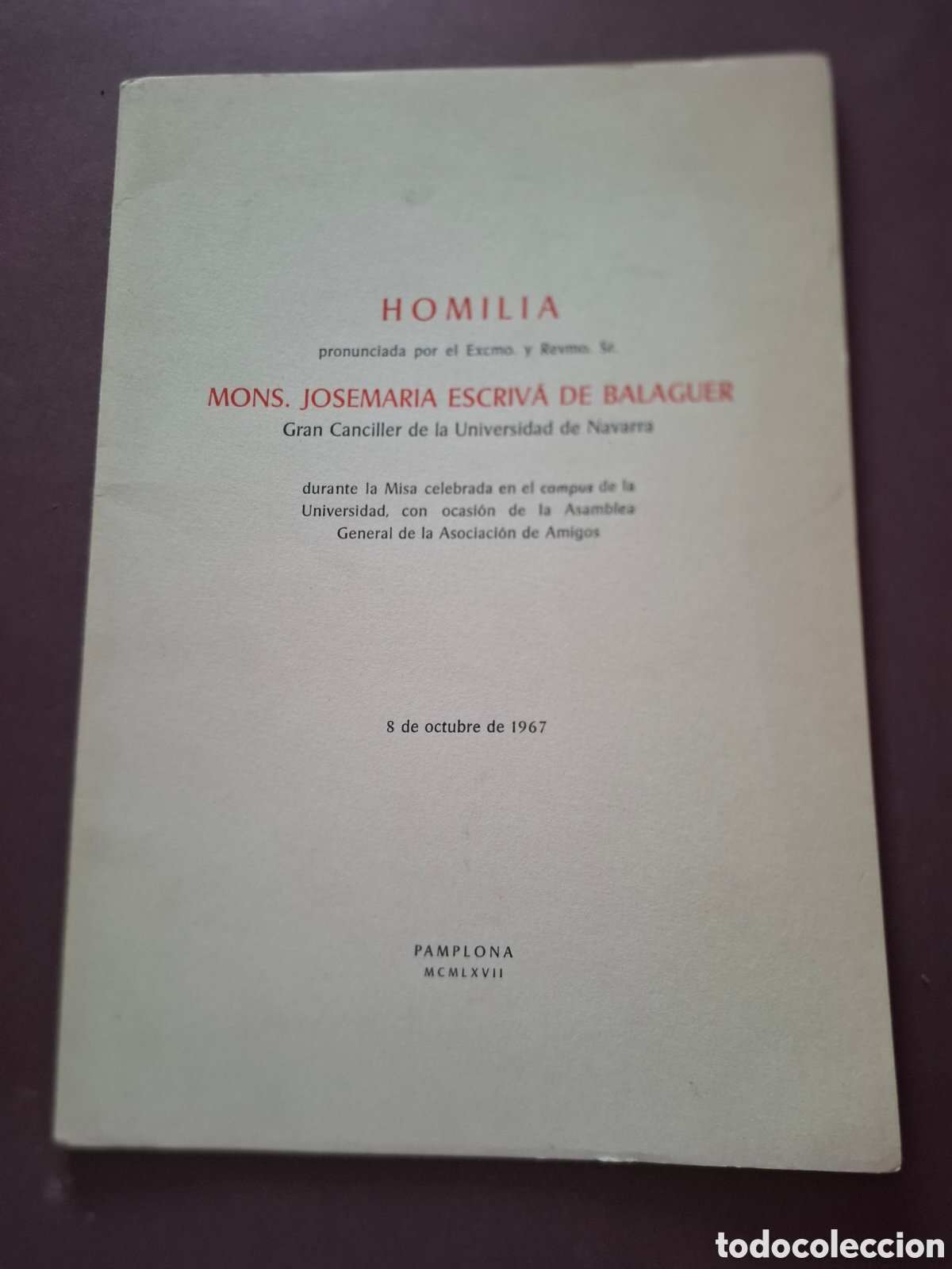 Libros de segunda mano: Homilia JoseMaria Escriv&aacute; de Balaguer - 1967