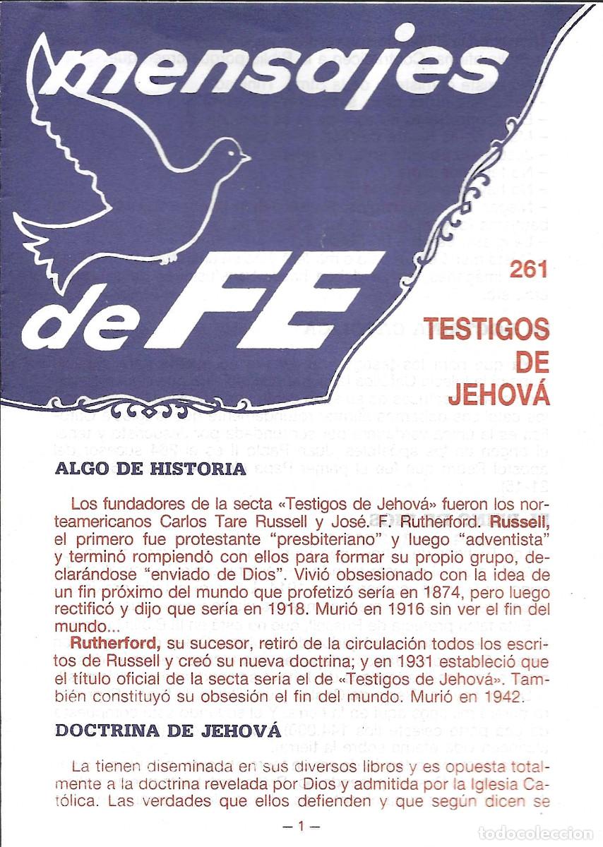 Libros de segunda mano: Religi&oacute;n. Mensajes de FE. N&ordm; 261. Testigos de Jehov&aacute;.