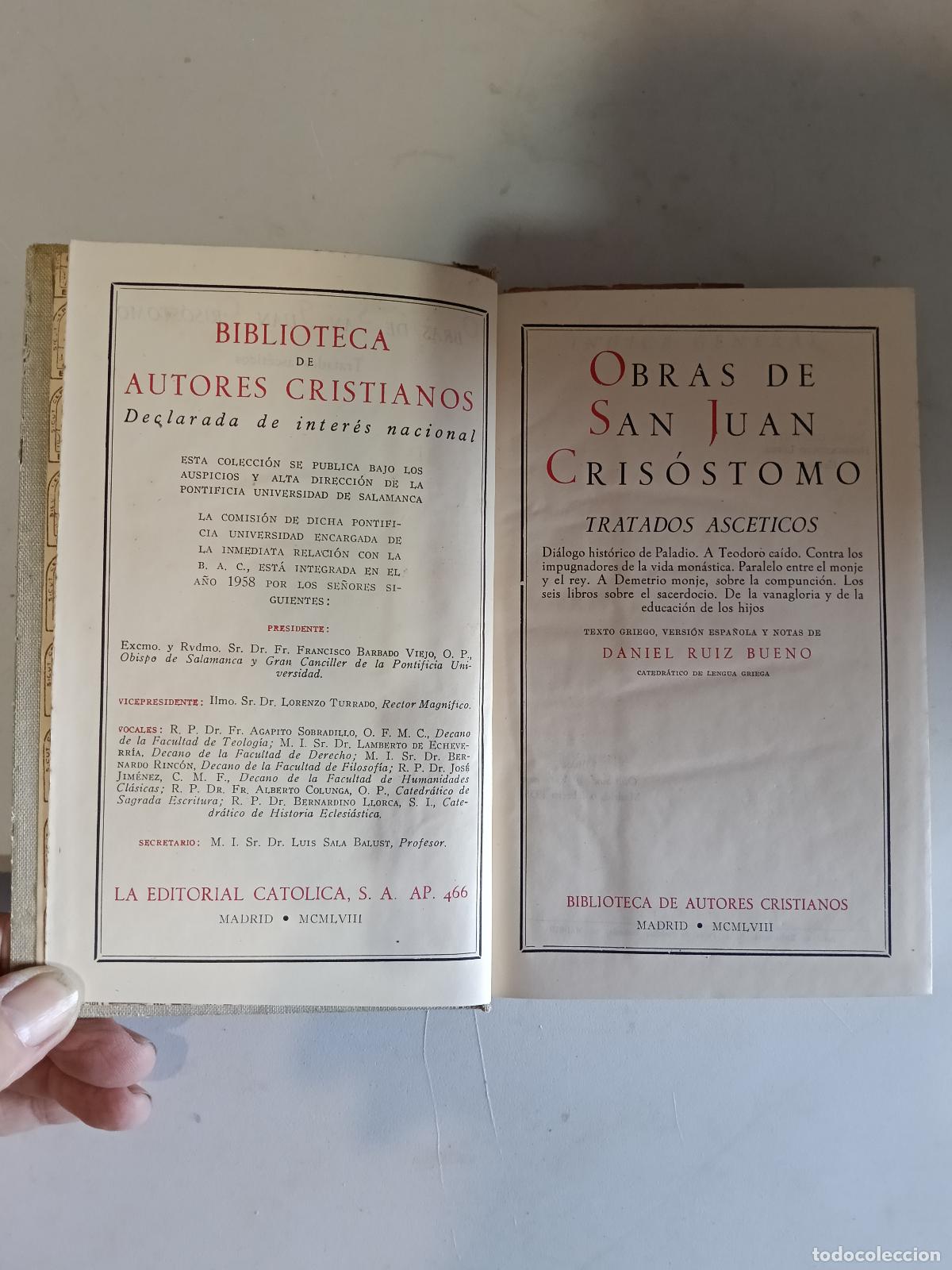 Libros de segunda mano: OBRAS DE SAN JUAN CRIS&Oacute;STOMO. TRATADOS ASCETICOS NOTAS DE DANIEL RUIZ BUENO. 1958 N&ordm; 169