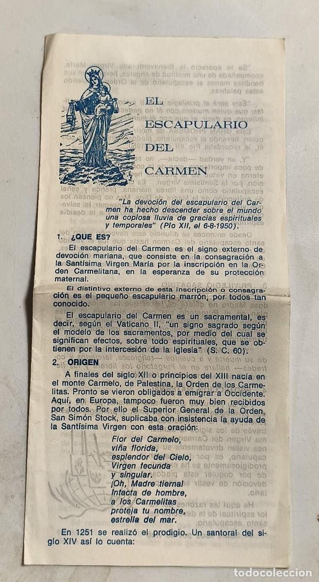 Libros de segunda mano: LLR 150 - Folleto tr&iacute;ptico El Escapulario del Carmen - Centro Espiritualidad Carmelitana -