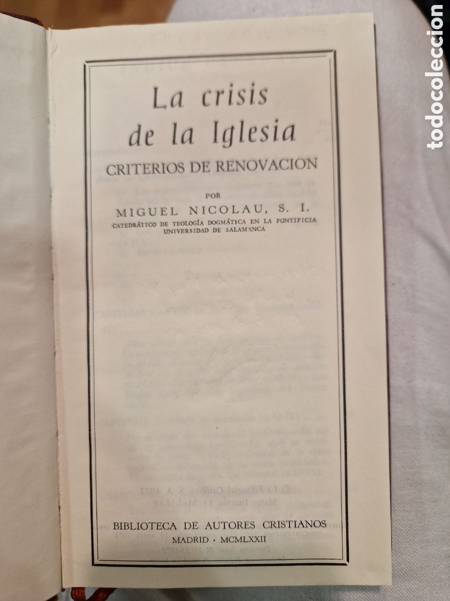 Second hand books: NICOLAU, Miguel La crisis de la Iglesia: Criterios de Renovaci&oacute;n