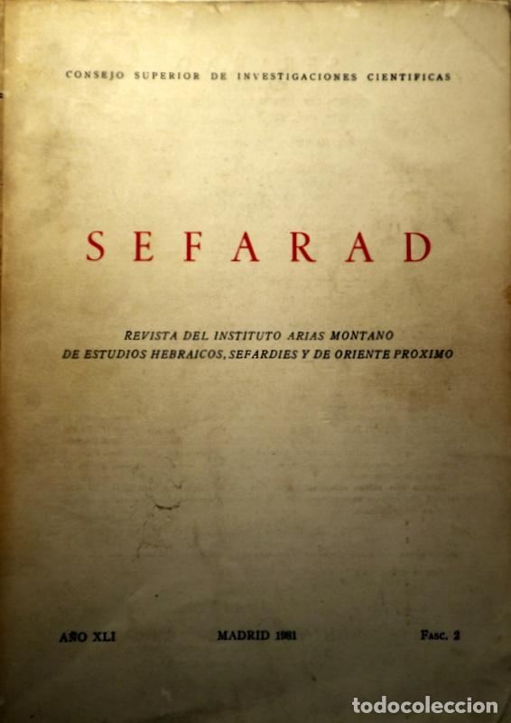 Libros de segunda mano: SEFARAD. A&ntilde;o XLII Fasc. 2 - Madrid 1982