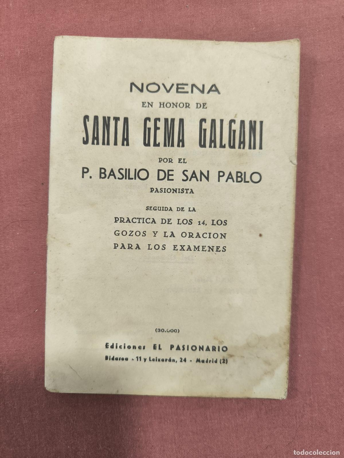 Libros de segunda mano: Novena en Honor de Santa Gema Galgani &ndash; El Pasionario Religi&oacute;n Coleccionismo