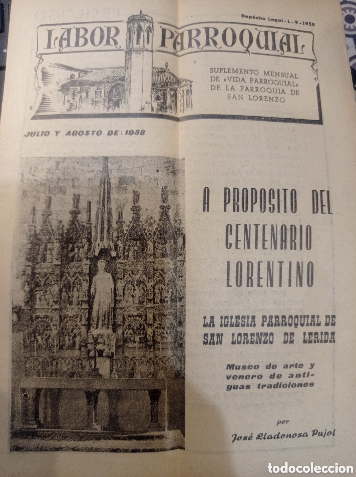 Second hand books: labor parroquial .centenario laurentino. Josep Lladonosa. san Lorenzo.Lerida