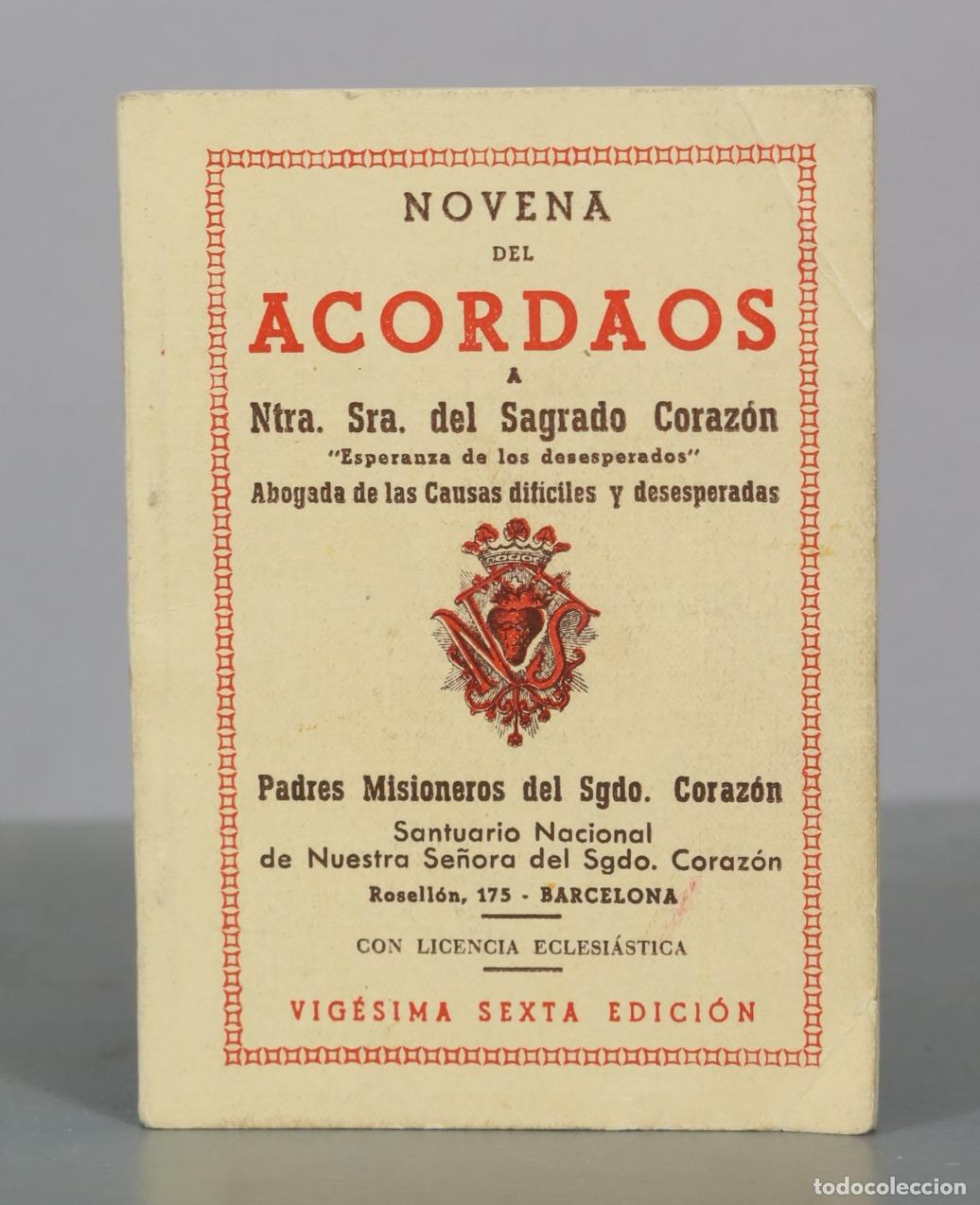 Libros de segunda mano: Novena del Acordaos a Ntra. Sra. del Sagrado Coraz&oacute;n - Padres Misioneros del Sgdo. Coraz&oacute;n