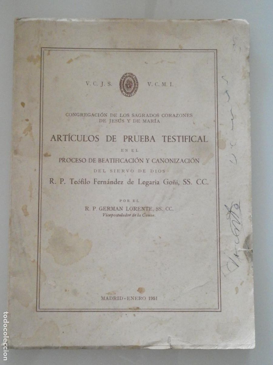 Libros de segunda mano: LIBRO RELIGIOSO ART&Iacute;CULOS PRUEBA TESTIFICAL BEATIFICACI&Oacute;N CANONIZACI&Oacute;N TE&Oacute;FILO DEZ LEGARIA. 150GR