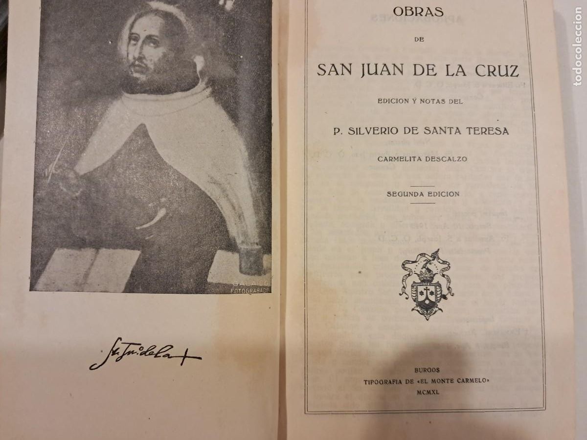 Libros de segunda mano: LIBRO. Obras de San Juan de la Cruz. Burgos, 1940.