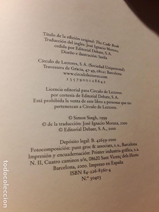 Libros de segunda mano: Los codigos secretos, de Simon Singh. Criptograf&iacute;a, Turing, Enigma. - Foto 2