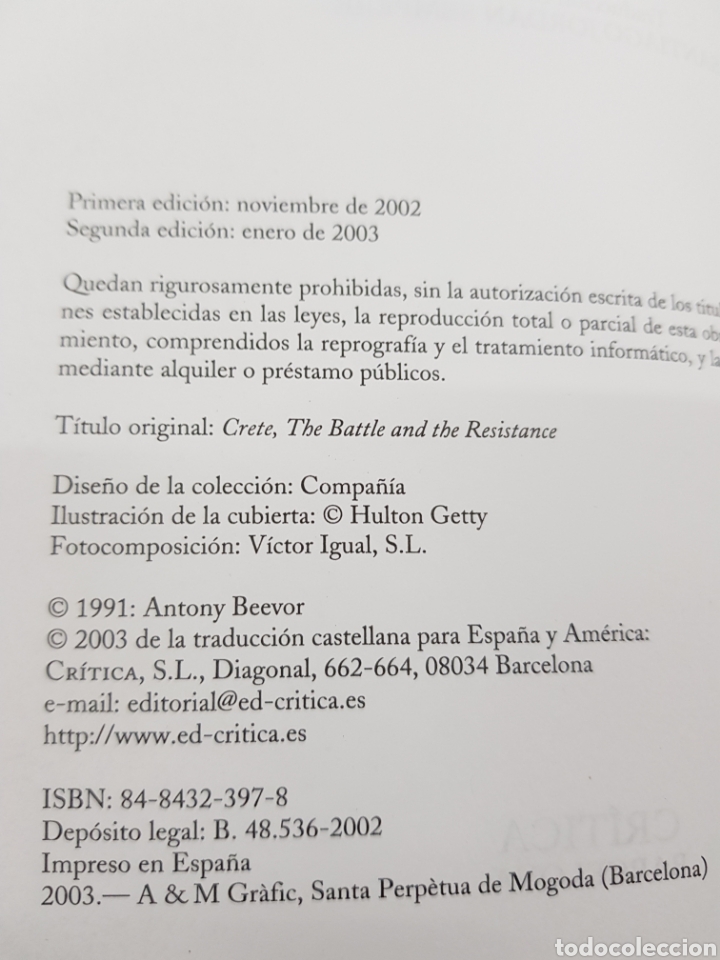 Libros de segunda mano: La Batalla de Creta , Antony Beevor , 2002 - Foto 2