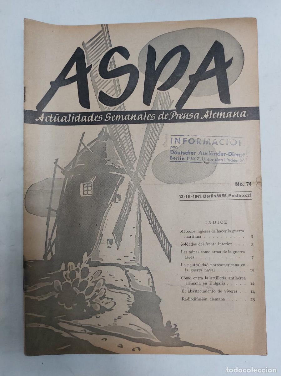 Libros de segunda mano: Revista ASPA. N&uacute;mero 74 de 1941 - Foto 1