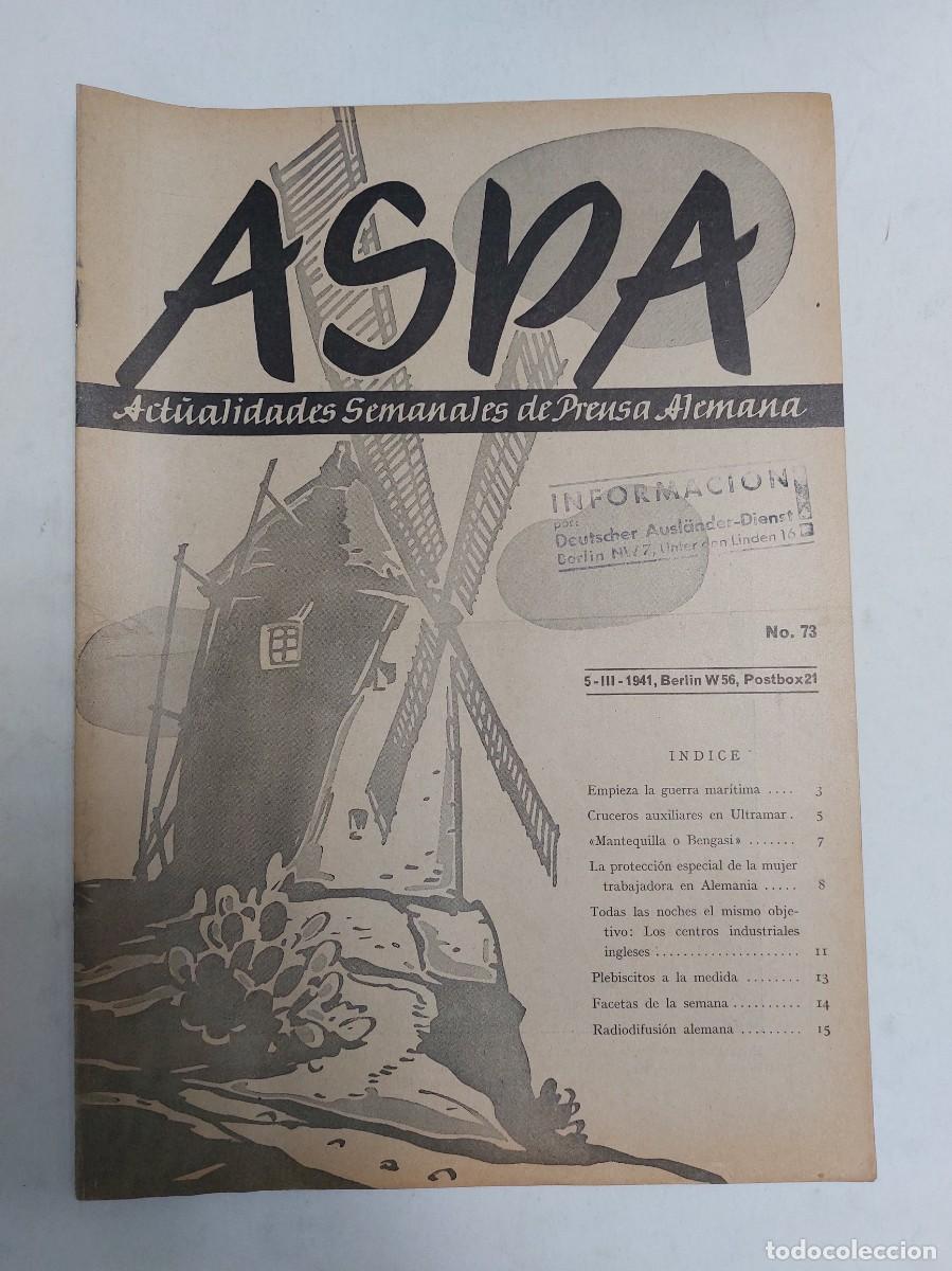 Libros de segunda mano: Revista ASPA. N&uacute;mero 73 de 1941 - Foto 1