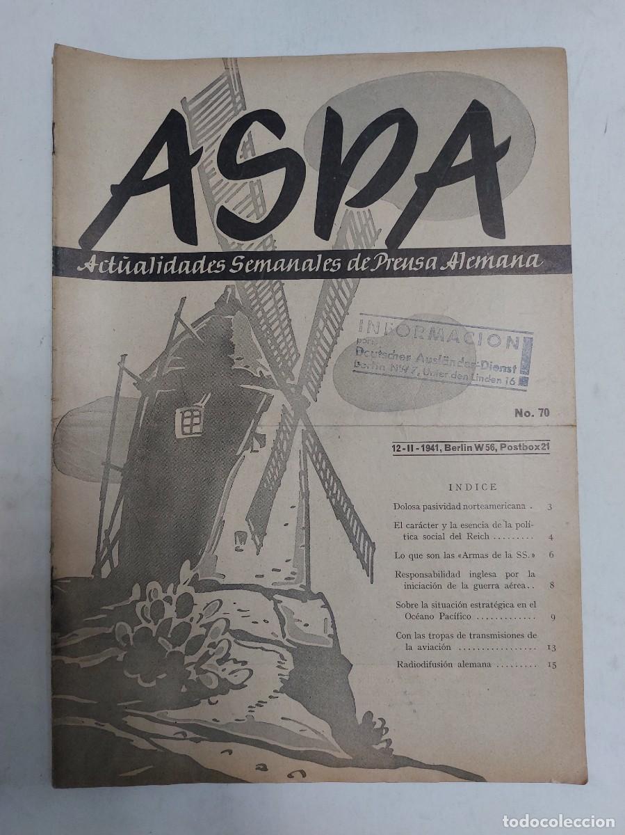 Libros de segunda mano: Revista ASPA. N&uacute;mero 70 de 1941 - Foto 1