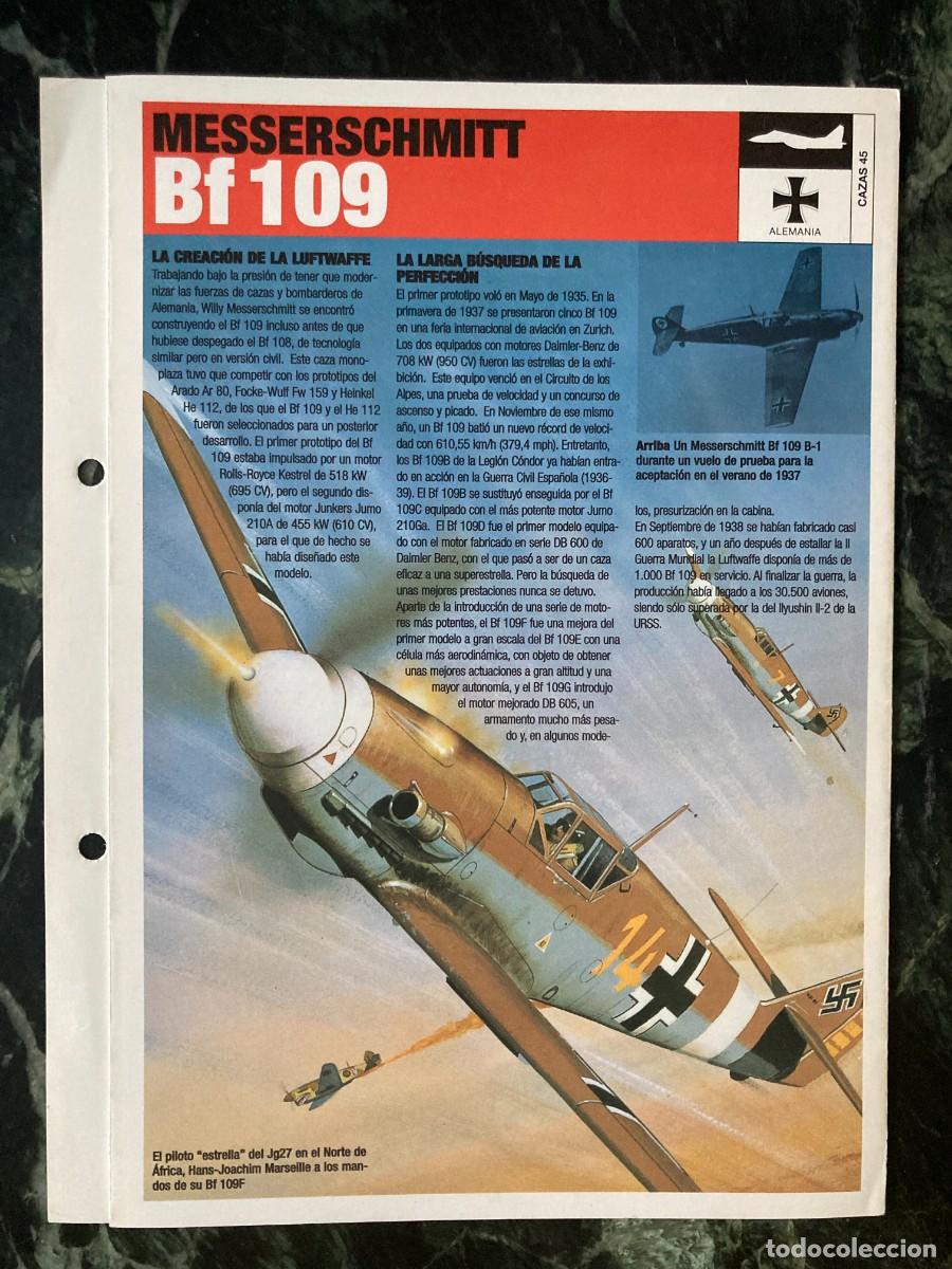 Libros de segunda mano: FICHA AVION MESSERSCHMITT BF 109 - Foto 1