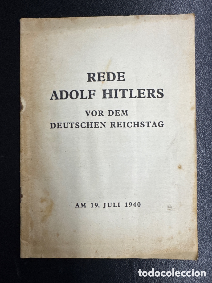 Libros de segunda mano: Rede Adolf Hitlers vor dem Deutschen Reichstag am 19. Juli 1940. III REICH