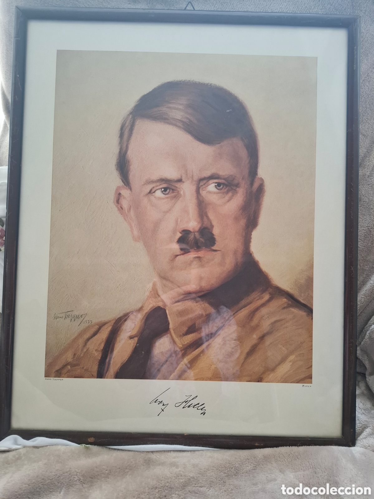 Libros de segunda mano: Litograf&iacute;a original 1933 retrato Hitler - Hans Toepper - F.A. Ackermann M&uacute;nich - con marco &eacute;poca