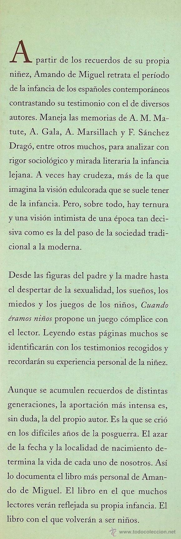 Libros de segunda mano: Cuando &eacute;ramos ni&ntilde;os / Amando de Miguel - Foto 2