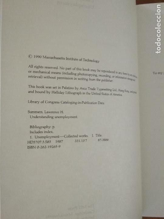 Libros de segunda mano: UNDERSTANDING UNEMPLOYMENT. LAWRENCE H. SUMMERS - Foto 2