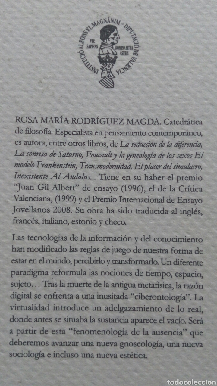 Libros de segunda mano: Raz&oacute;n digital y vac&iacute;o. Rosa Mar&iacute;a Rodr&iacute;guez Magda. - Foto 2