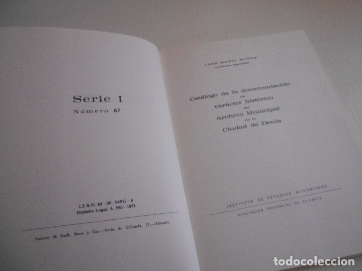 Libros de segunda mano: CATALOGO DOCUMENTACION. ARCHIVO DE DENIA. - Foto 2