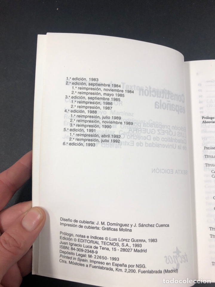 Libros de segunda mano: CONSTITUCION ESPA&Ntilde;OLA TECNOS, 6&ordf; EDICION 1993 - Foto 3