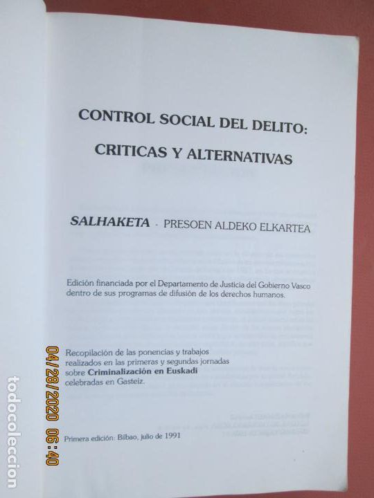 Libros de segunda mano: CONTROL SOCIAL DEL DELITO , CRITICAS Y ALTERNATIVAS 1&ordf; EDICION 1991 SALHAKETA - Foto 2