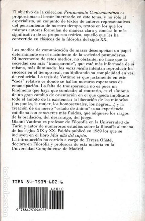 Libros de segunda mano: La sociedad transparente / Gianni Vattimo - Foto 2