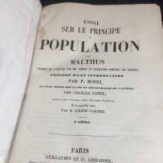 Libros de segunda mano: ESSAI SUR LE PRINCIPE DE POPULATION. MALTHUS THOMAS ROBERT. 1852 PLENA PIEL. EN FRANCÉS.