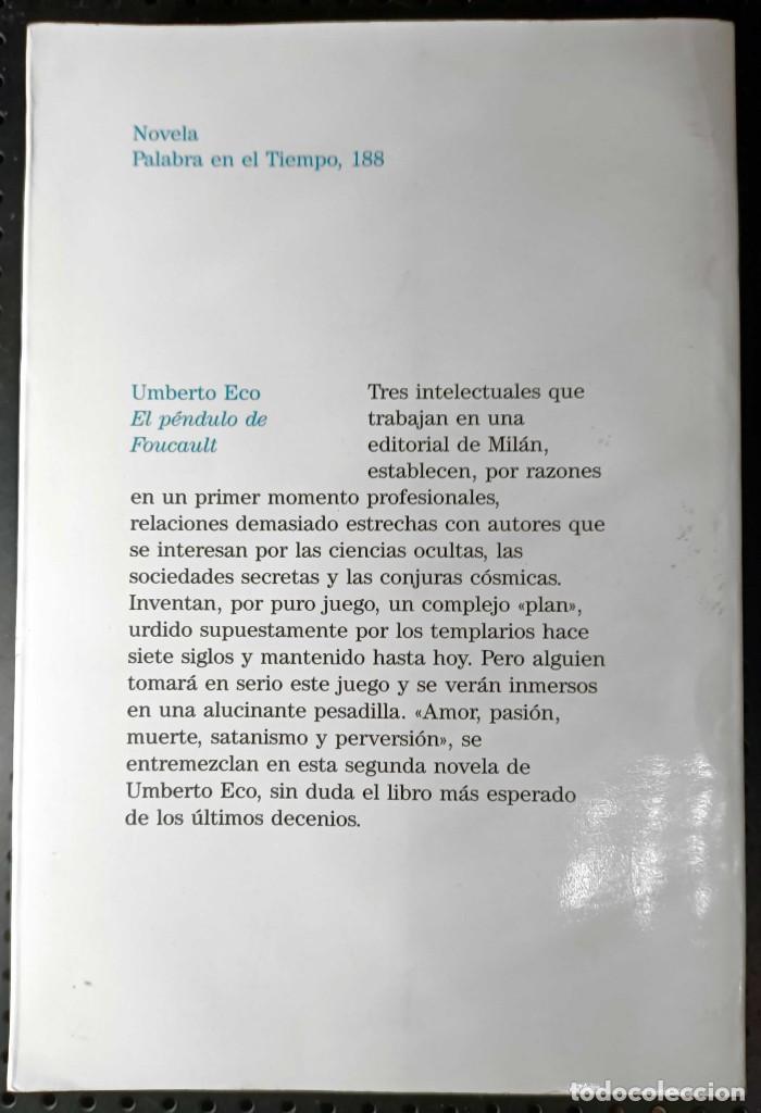 Libros de segunda mano: Libro: El P&eacute;ndulo de Foucault, Umberto Eco, 1989 - Foto 3