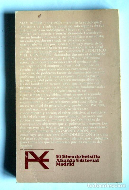 Libros de segunda mano: EL POLITICO Y EL CIENTIFICO - MAX WEBER - Foto 2