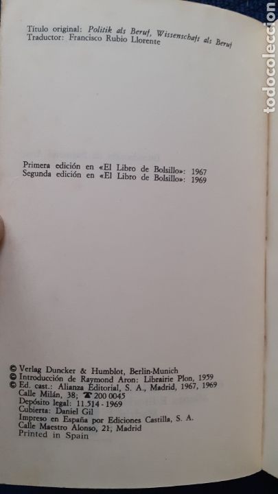 Libros de segunda mano: MAX WEBER . EL POL&Iacute;TICO Y EL CIENT&Iacute;FICO. ALIANZA EDITORIAL - Foto 3