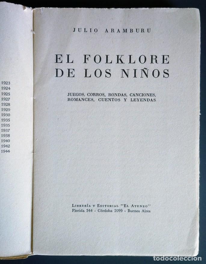 Libros de segunda mano: El folklore de los ni&ntilde;os. Julio Aramburu. 1944 - Foto 2