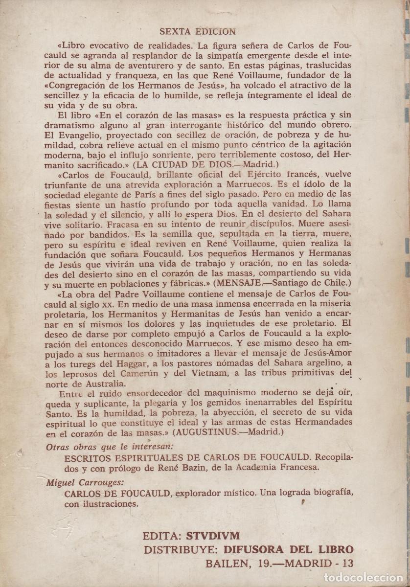 Libros de segunda mano: En el coraz&oacute;n de las masas. R.Voillaume. Studium Ediciones. 1&ordf;Edici&oacute;n. 1968. - Foto 2
