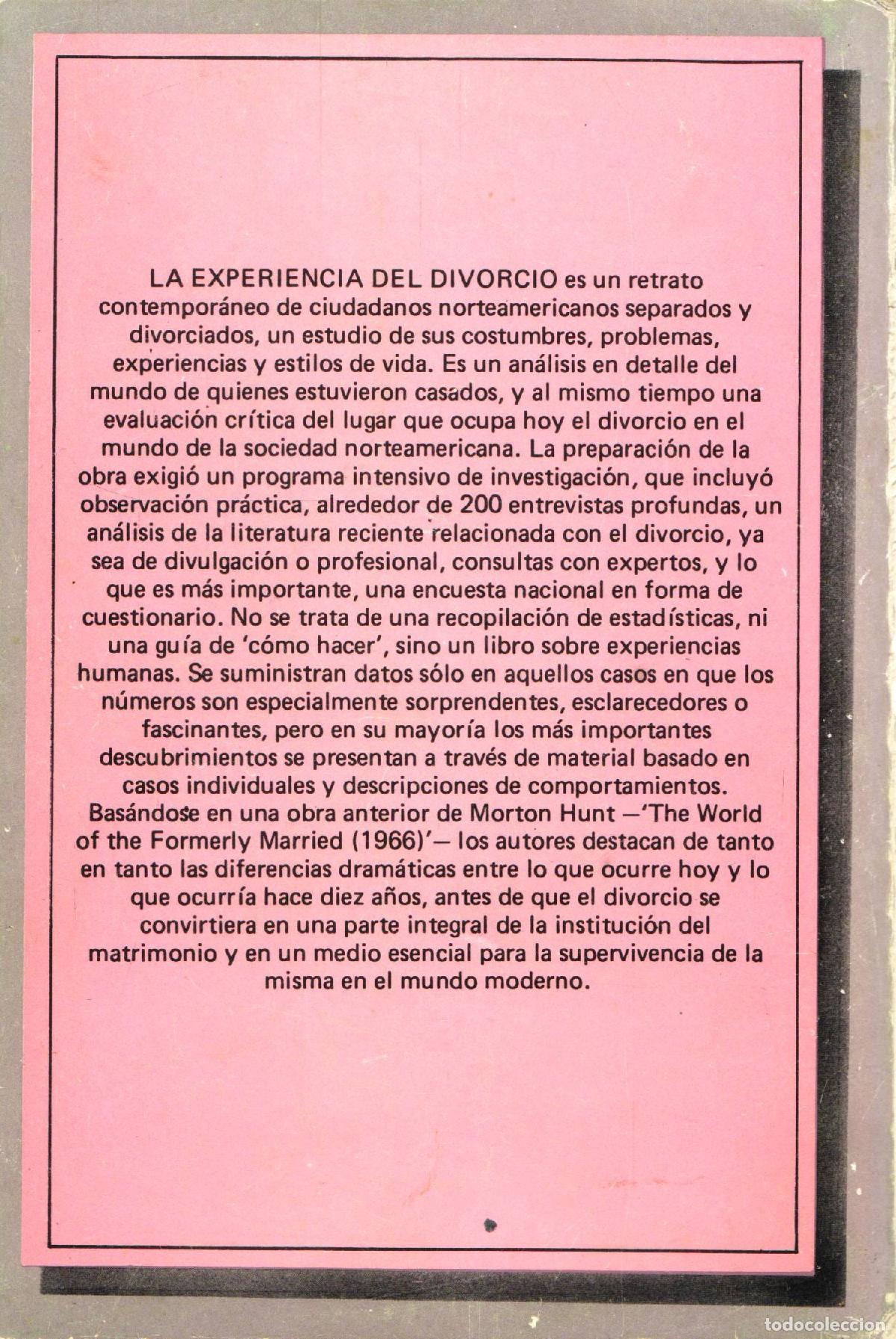 Libros de segunda mano: La experiencia del divorcio - Hunt, Morton - Foto 2