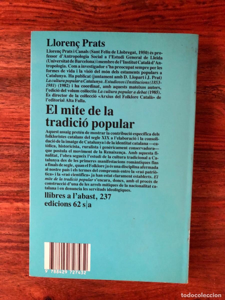 Libros de segunda mano: El mite de la tradici&oacute; popular. Lloren&ccedil; Prats. Edicions 62 - Foto 2