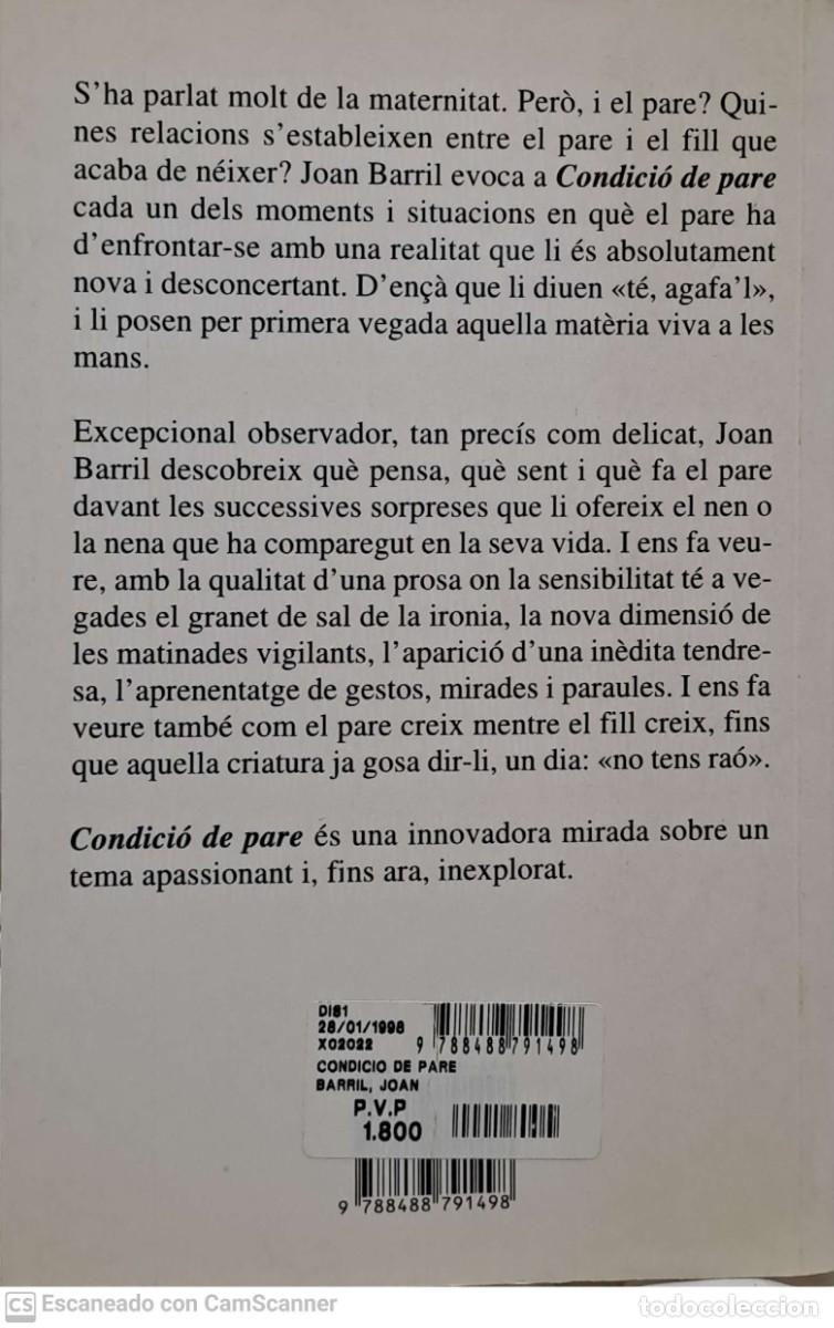 Libros de segunda mano: Condici&oacute; de pare - Joan Barril - Foto 2