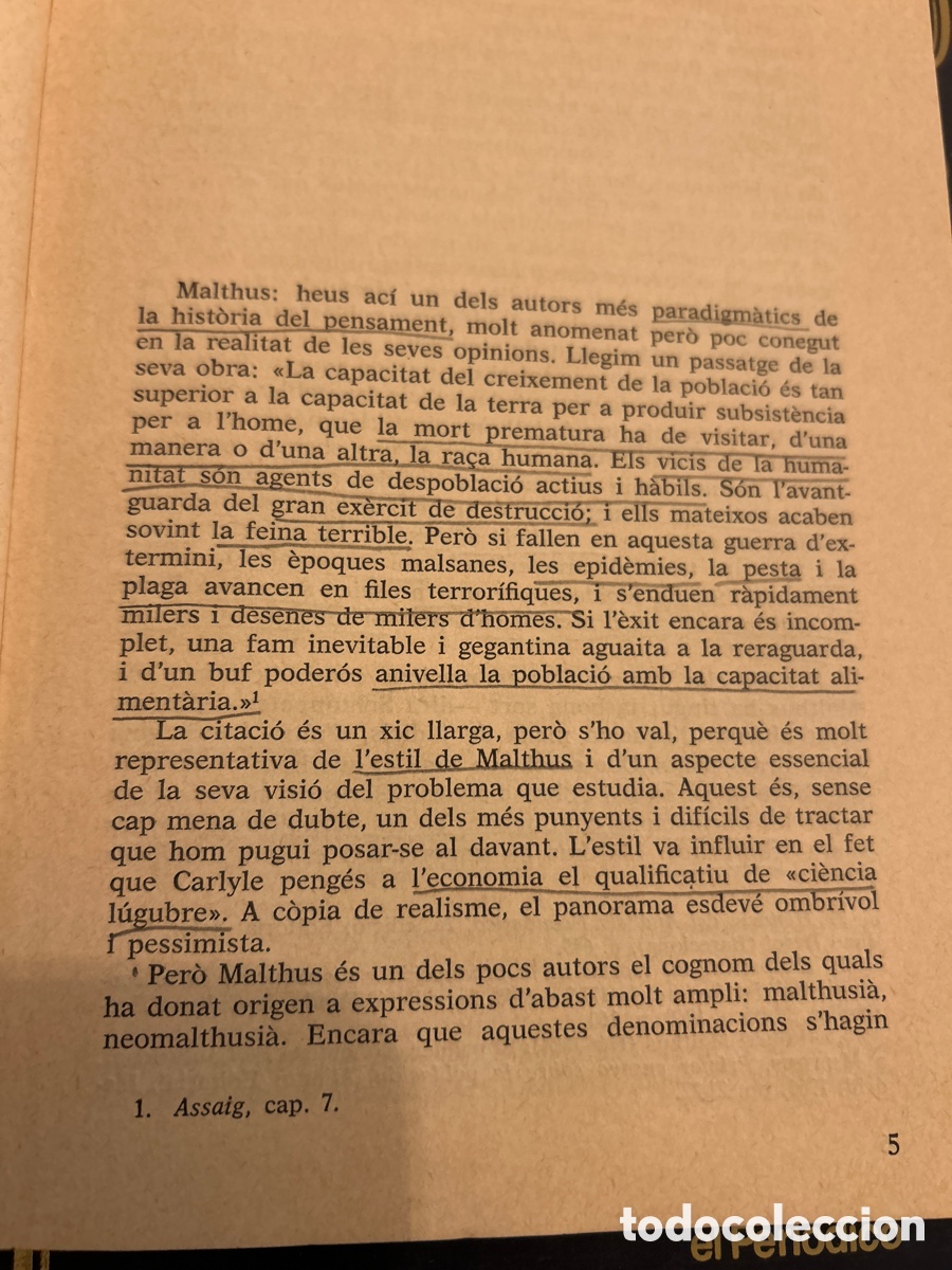 Libros de segunda mano: Un assaig sobre el principi de poblaci&oacute;. Thomas Robert Malthus - Foto 3