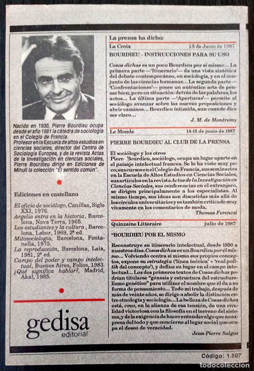 Libros de segunda mano: Pierre Bourdieu . Cosas dichas - Foto 2
