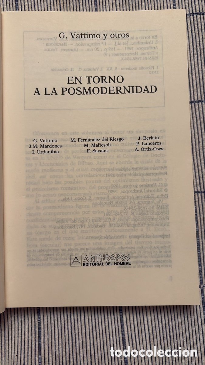 Libros de segunda mano: EN TORNO A LA POSTMODERNIDAD . Vattimo y otros - Foto 2