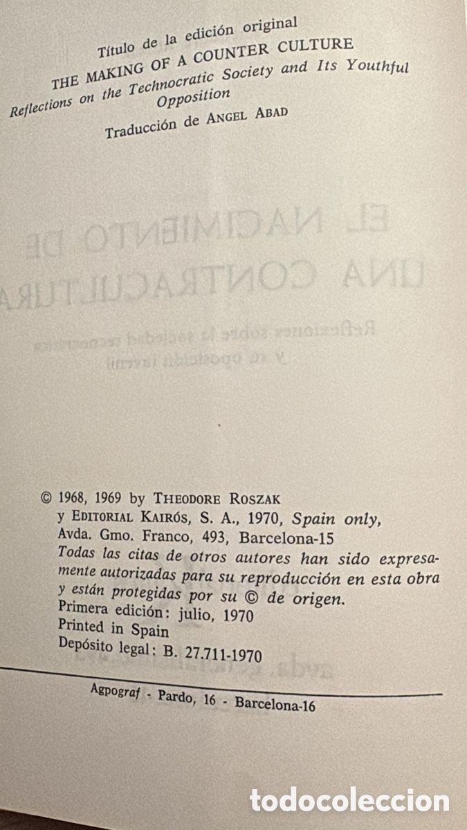 Libros de segunda mano: EL NACIMIENTO DE UNA CONTRACULTURA - Foto 3