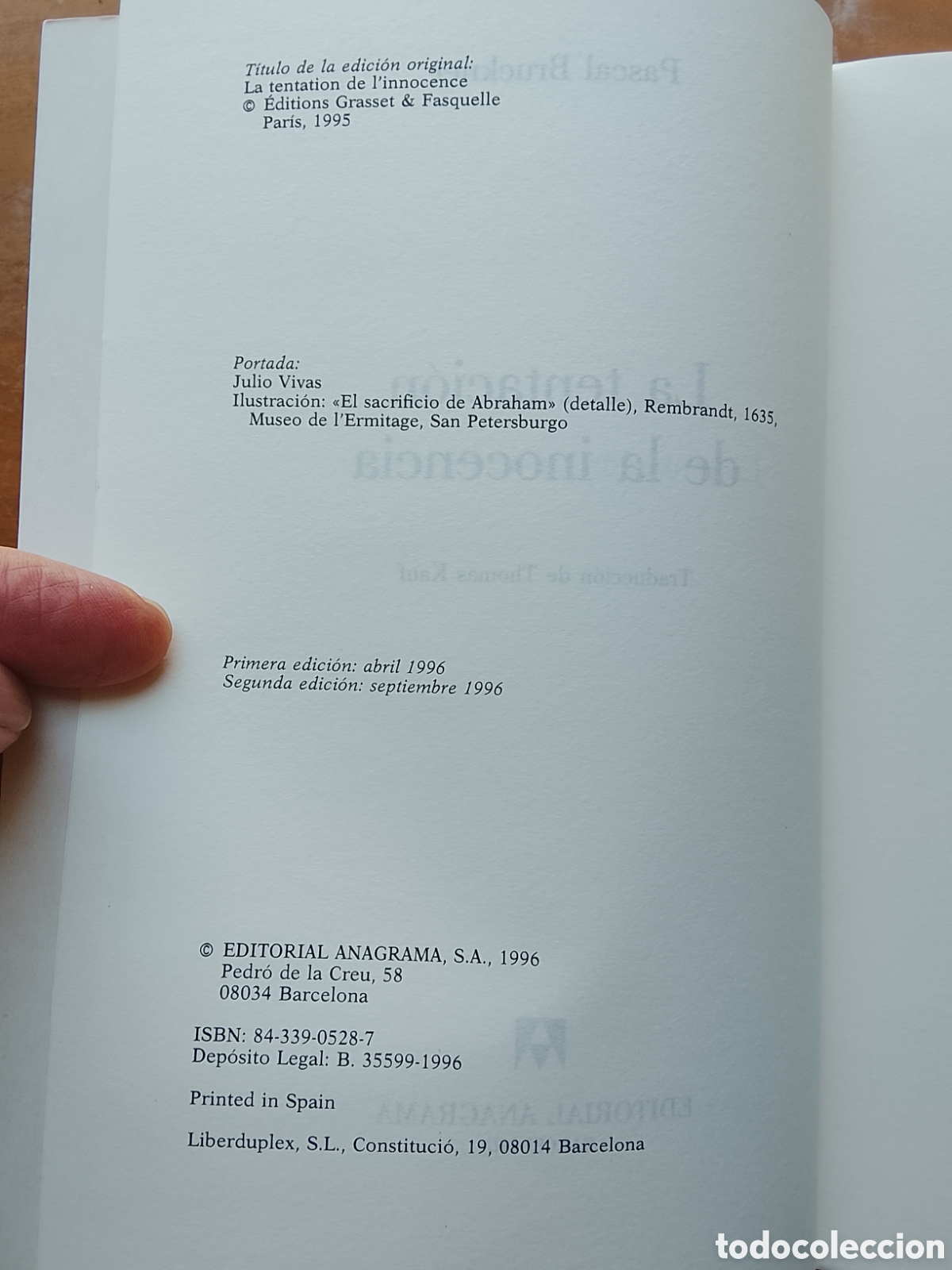 Libros de segunda mano: La tentaci&oacute;n de la inocencia. Pascal Bruckner - Foto 3