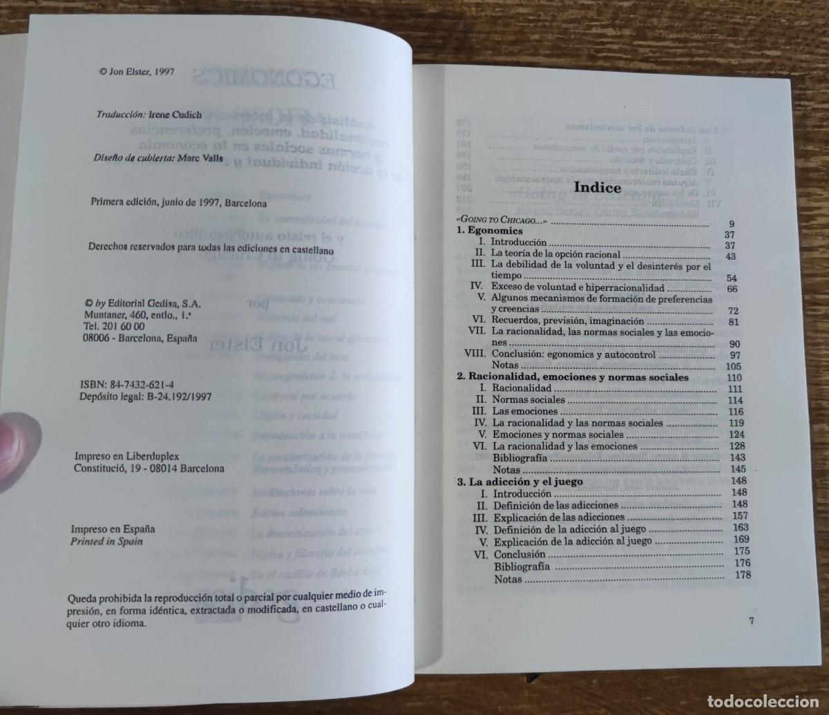 Libros de segunda mano: Libro - Egonomics (1997) Jon Elster - Foto 2