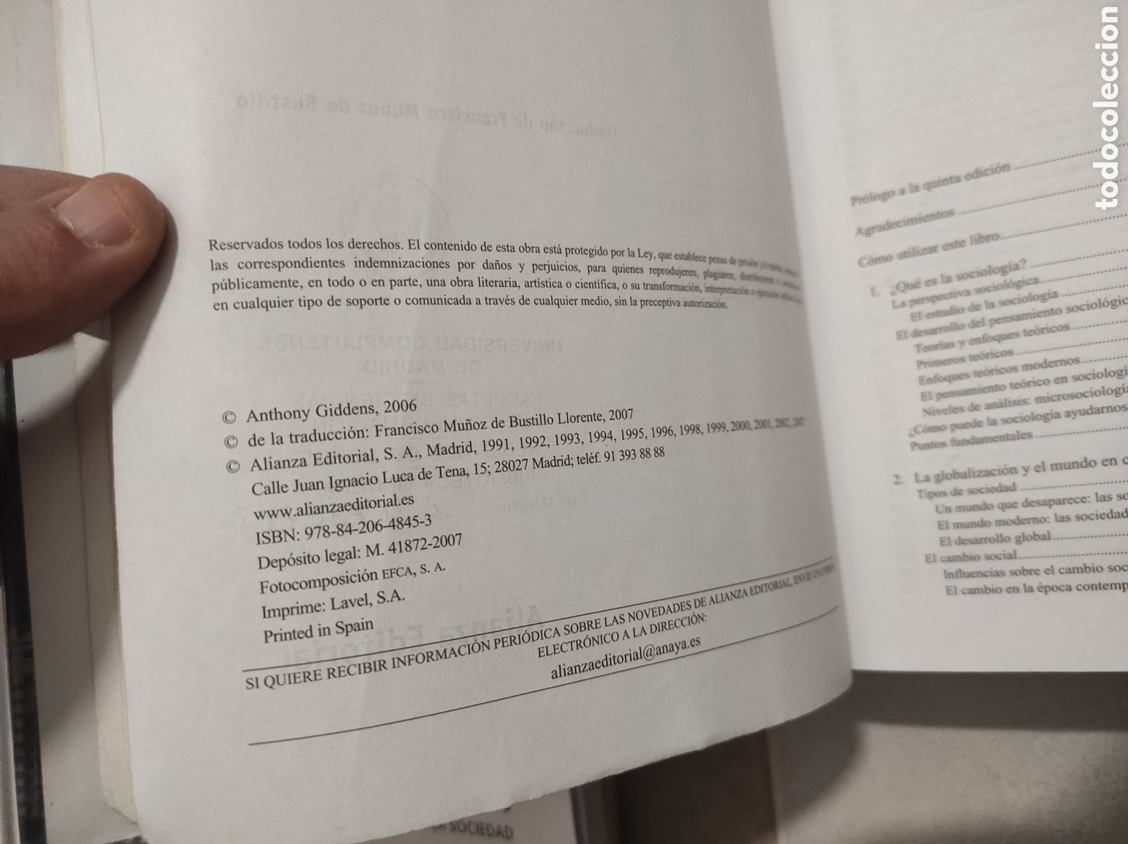 Libros de segunda mano: ANTHONY GIDDENS - SOCIOLOG&Iacute;A - ALIANZA - Foto 4
