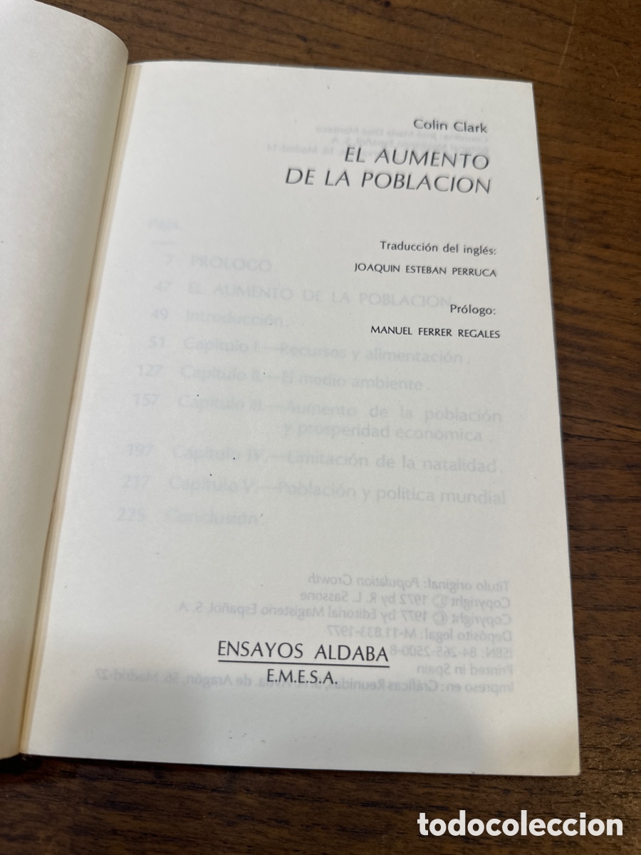 Libros de segunda mano: EL AUMENTO DE LA POBLACION. COLIN CLARK. - Foto 2