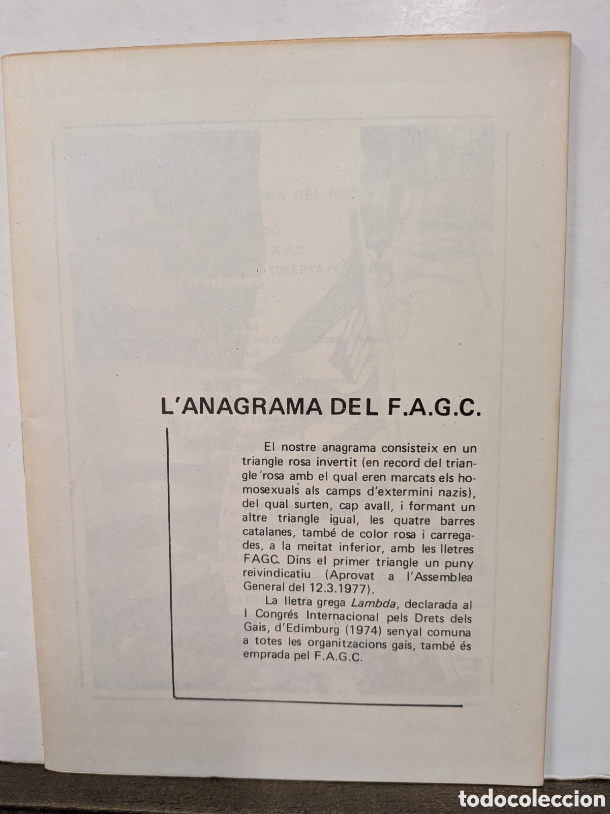 Libri di seconda mano: MANIFEST FAGC (Front d&rsquo;Alliberament Gai de Catalunya) F.A.G.C. homosexual