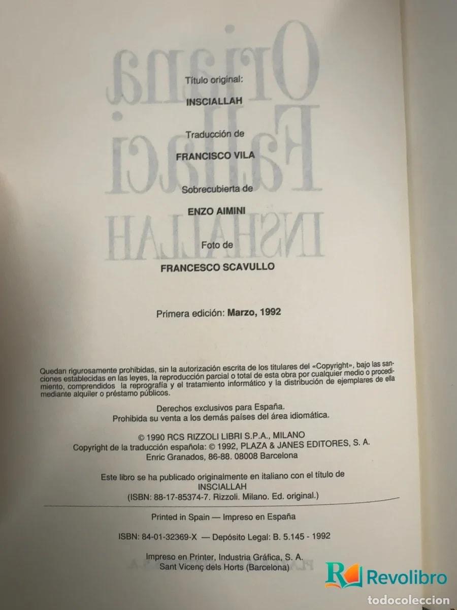 Libros de segunda mano: Inshallah - 1&ordf; edici&oacute;n - Oriana Fallaci - Foto 4