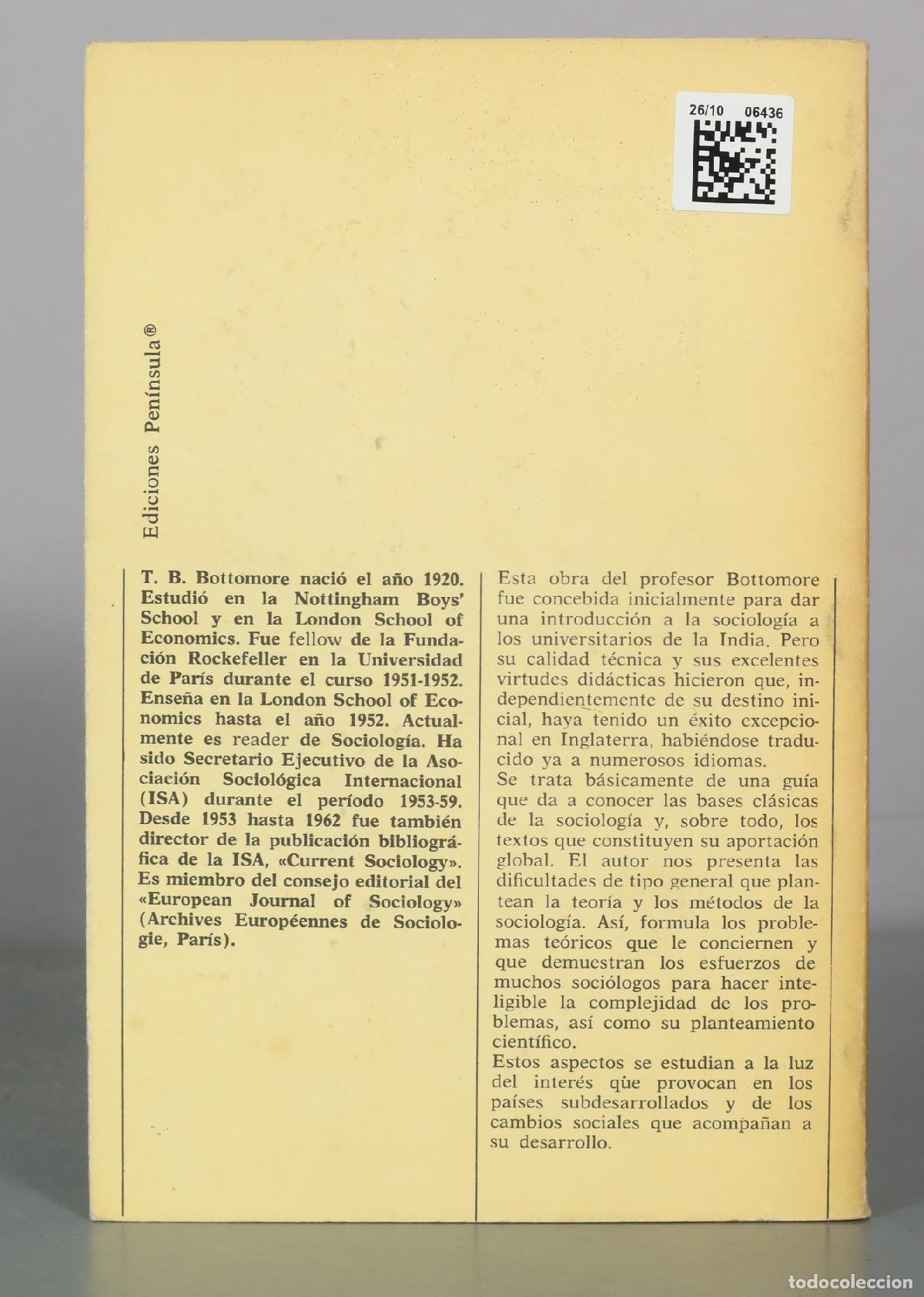 Libros de segunda mano: Introduccion a la Sociologia - T. B. Bottomore - Ediciones Peninsular - Foto 2