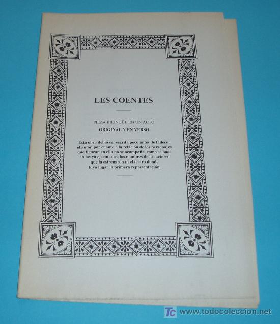 Libros de segunda mano: FACSIMIL DE LES COENTES. EDUARDO ESCALANTE. OBRA DRAMATICA. - Foto 1
