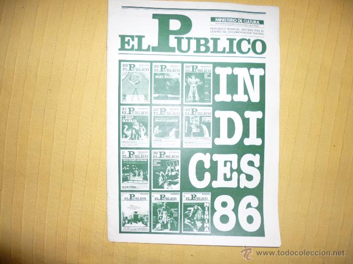 Libros de segunda mano: REVISTA EL P&Uacute;BLICO  TEATRO  indices 1986