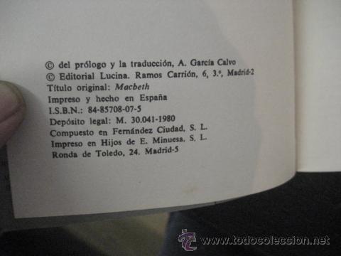 Libros de segunda mano: MACBETH. Versi&oacute;n r&iacute;tmica de Agust&iacute;n Garc&iacute;a Calvo. teatro - Foto 3