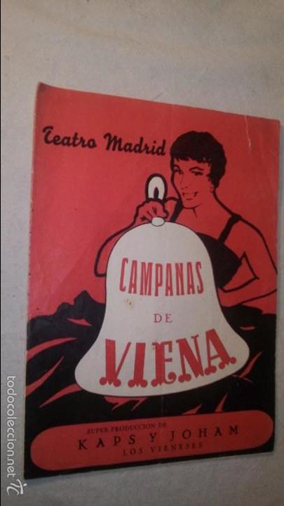 Libri di seconda mano: LA140 ANTIGUO LIBRETO TEATRO MADRID CAMPANAS DE VIENA